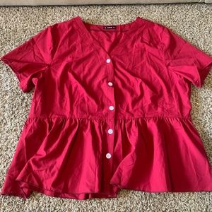 SHEIN RED BUTTON UP PEPLUM TOP 4XL